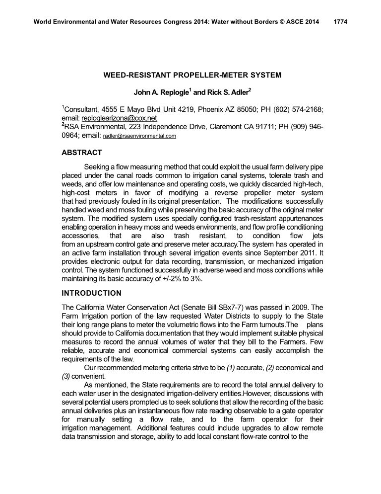 White Paper - RSA Replogle Weed Resistant Propeller Metering System Cover
