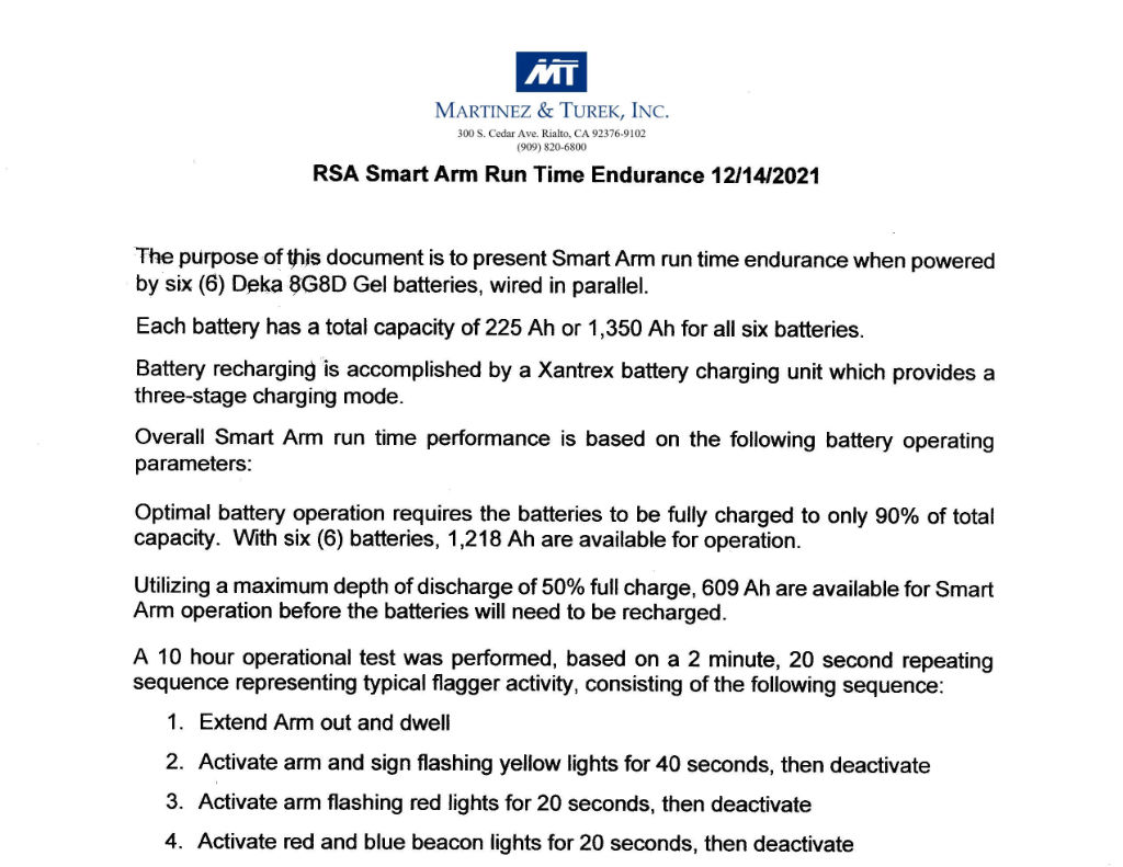 RSA Smart Arm Run Time Endurance Test